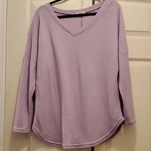 Cute waffle knit long sleeve lavender V neck top